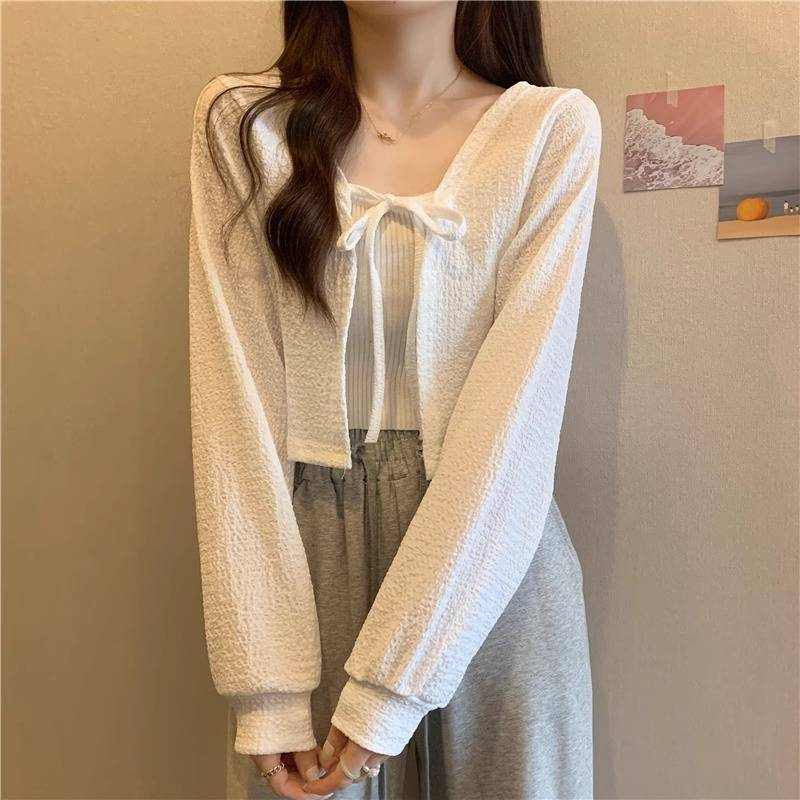 Chaleco tipo blusa de seda fina de verano para mujer, chaqueta corta de talla grande con capa y protección solar, cárdigan_voghion.com