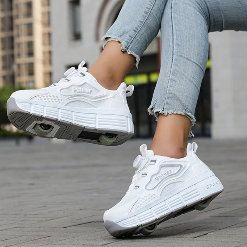 Jugendliche Jungen und Mädchen Kinder Casual Skateboarding Schuhe Abnehmbare Outdoor Sports Zweirädrige Rollschuhe_voghion.com
