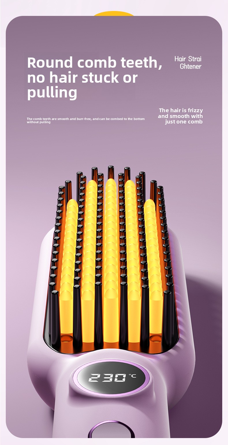 Spazzola lisciante ionica per capelli - Styler elettrico 2 in 1 con temperatura costante e controllo dell'effetto crespo (styling rapido, senza danni e adatto ai viaggi)_voghion.com