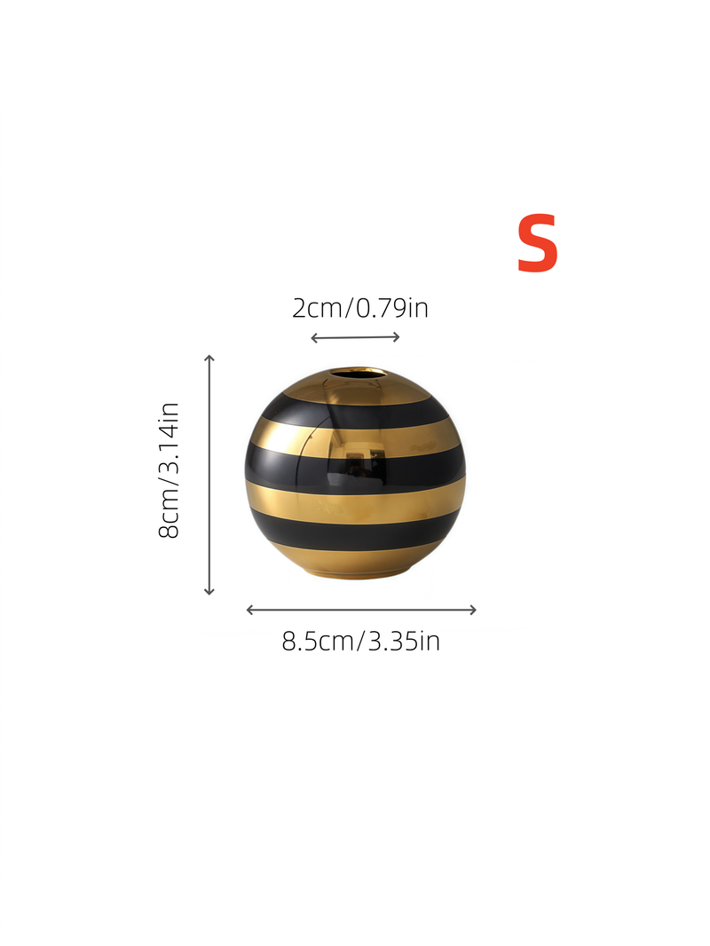1 st. Zwarte en gouden gestreepte bolvaas is geschikt voor lichte luxe, high-end design, ornamenten met meerdere scènes, bloemstukken en vazen._voghion.com