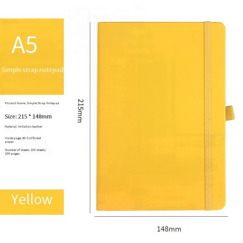 A5 Minimalist Elastic Band Notebook - Premium PU Leather Cover, 100 Sheets Lined Paper, Business Office_voghion.com
