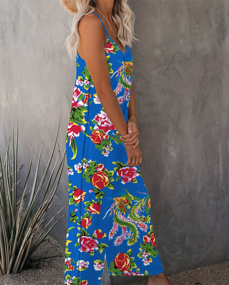 Damen-Overall mit Blumenmuster und Taschen – locker sitzender Sommer-Strampler, ärmelloser Freizeitoverall für Damen_voghion.com