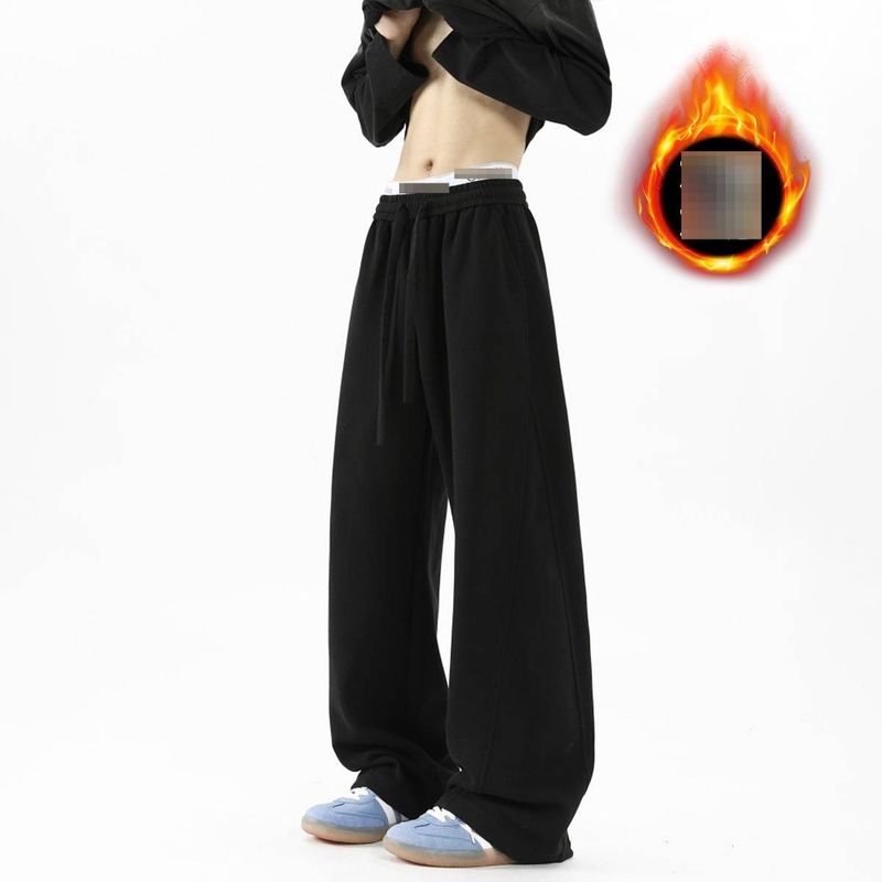 Calça jogger masculina com cós baixo - Calça de moletom streetwear Cleanfit com bainha reta e microelástico (regular/forro de lã branco/cinza/preto, tamanhos M-3XL)_voghion.com