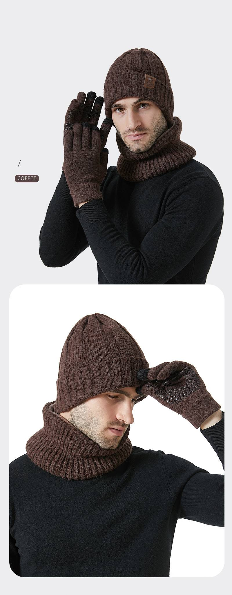 Cappelli da uomo, cappello, sciarpa e guanti lavorati a maglia, tre pezzi, per uomo e donna_voghion.com