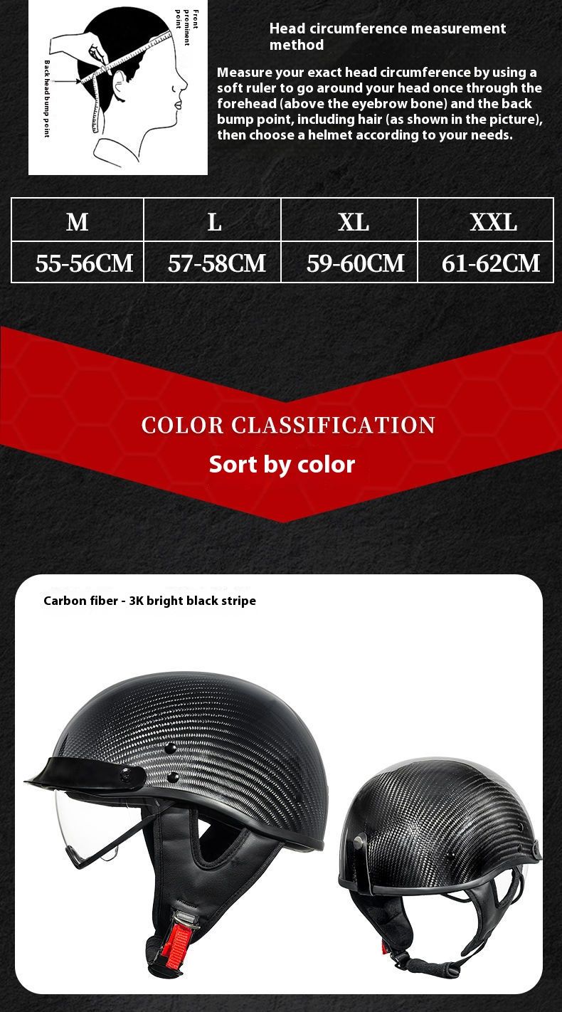 3C-Certified Carbon Fiber Vintage Motorcycle Half Helmet – Retro Japanese & Cruiser Style, Interchangeable Lenses_voghion.com