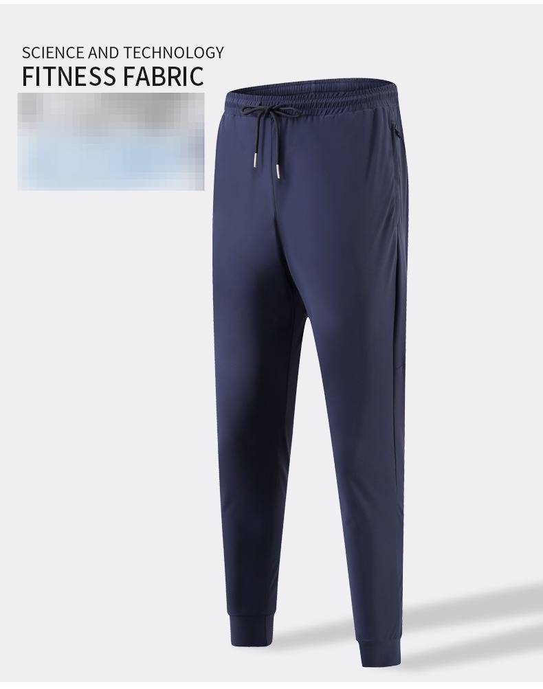 « Pantalon décontracté en soie glacée pour homme - Jogging respirant à séchage rapide avec ourlet côtelé pour la salle de sport et la ville (Noir/Gris/Bleu roi) »_voghion.com