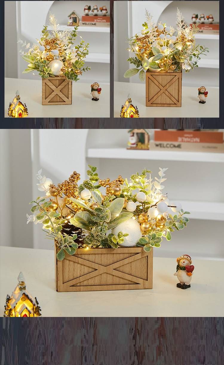 Mini-Weihnachtsbaum in Gold mit Lichterkette – Tischdekoration aus Holz für Zuhause und Büro (Weiß/Gold, 20–50 cm, beleuchtet/unbeleuchtet erhältlich)_voghion.com