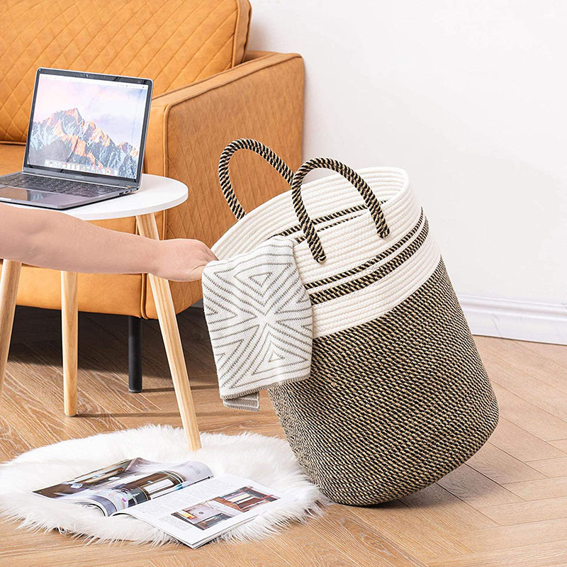 Cotton rope woven basket storage bamboo basket dirty clothes basket clothes portable folding brown miscellaneous folding basket miscellaneous items_voghion.com