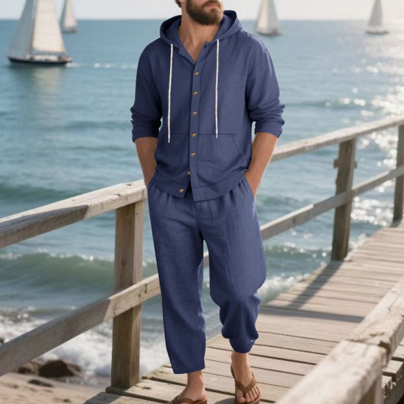 Men's Linen Hooded Shirt & Pants Set - Breathable Beachwear For Spring & Summer Fashion Trends Hot-selling_voghion.com