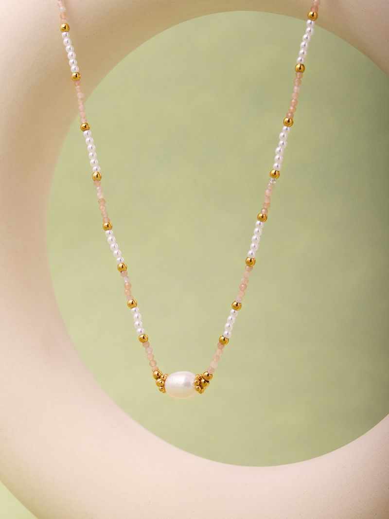 Women's Jewelry Elegant French-Inspired Beaded Chain Necklace With Faceted Natural Stones, Handcrafted For A Romantic And Artistic Look_voghion.com