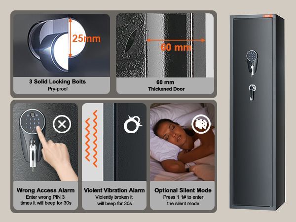 VEVOR 6 Rifles Gun Safe, Rifle Safe With Fingerprint & Digital Keypad Lock, Gun Storage Cabinet For Shotguns With Built-in Storage Locker, Removable Storage Shelf For Home Long Gun And Pistols_voghion.com