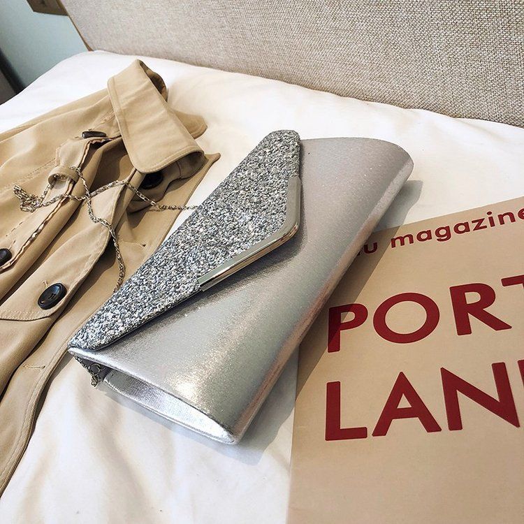 Dinner Handheld Bag Fashionable Diagonal Straddle Grasping Sequins PU Leather Magnetic Buckle Flash Material Women's_voghion.com