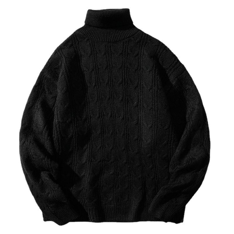Ribattu korkeakauluksinen miesten neule syksy-talvikäyttöön, uusi neule paksunnetulla pohjalla ja jacquard-päällisellä nuorille_voghion.com