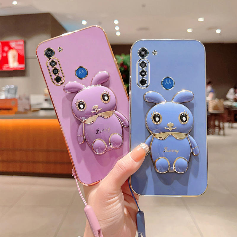 Cute Rabbit Plating Phone Bracket Case for Motorola Moto G10 G20 G30 G8 G9 Play E20 G60 G22 G52 E7 Plus 2021 Soft Back Cover_voghion.com