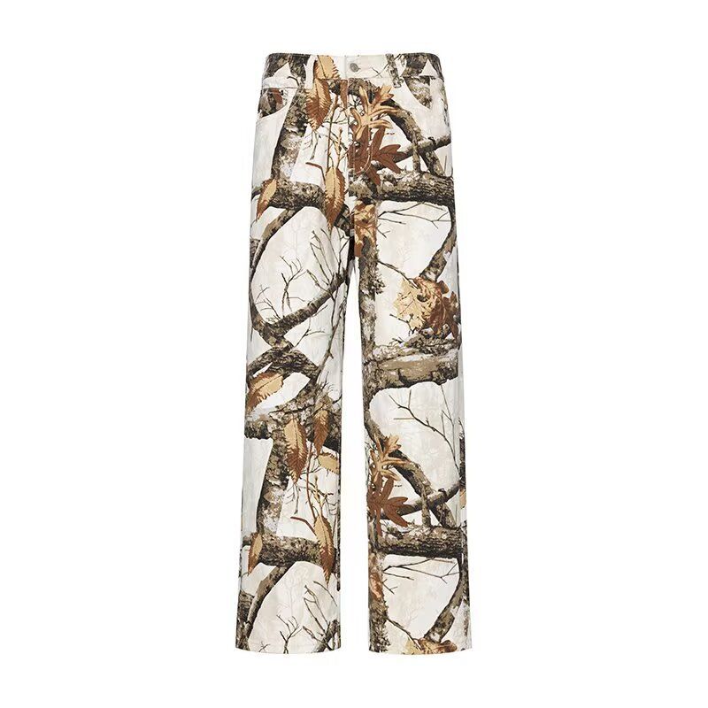 Herrkläder Trädgren Lönnlöv Kamouflagetryck Arbetskläder Fallen Leaves Casual Jeans Herr och kvinnor Fritidsbyxor Raka byxor_voghion.com