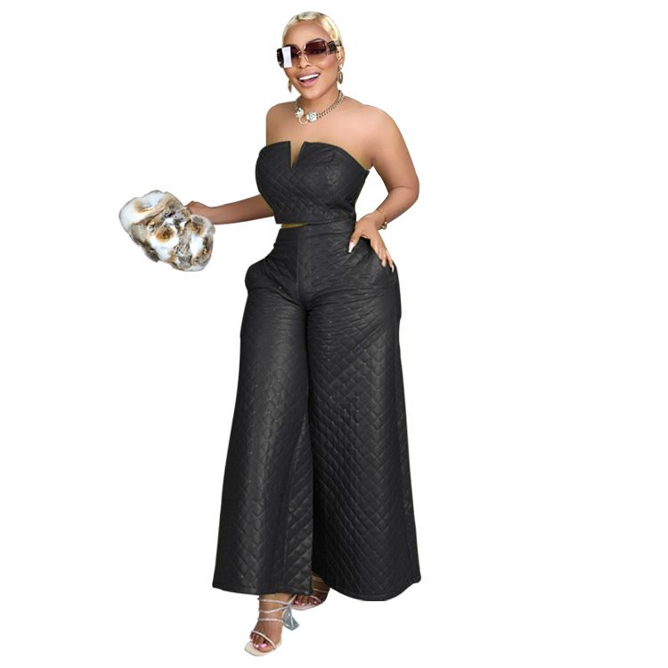 Women's clothing and the United States hot sale autumn and winter hot cotton tube top solid color pants suit_voghion.com