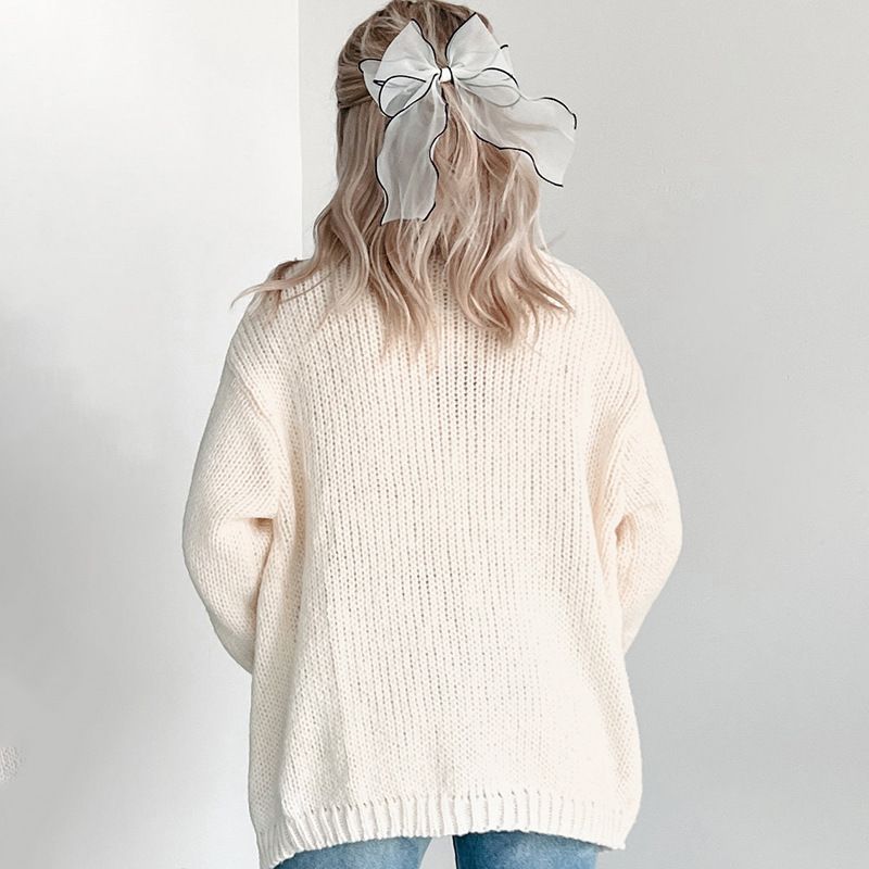 Cardigan lavorato a maglia con zucca ricamata alla moda - Maglione aperto sul davanti a maniche lunghe per donna (bianco/giallo/nero/rosa, S/M/L/XL)_voghion.com