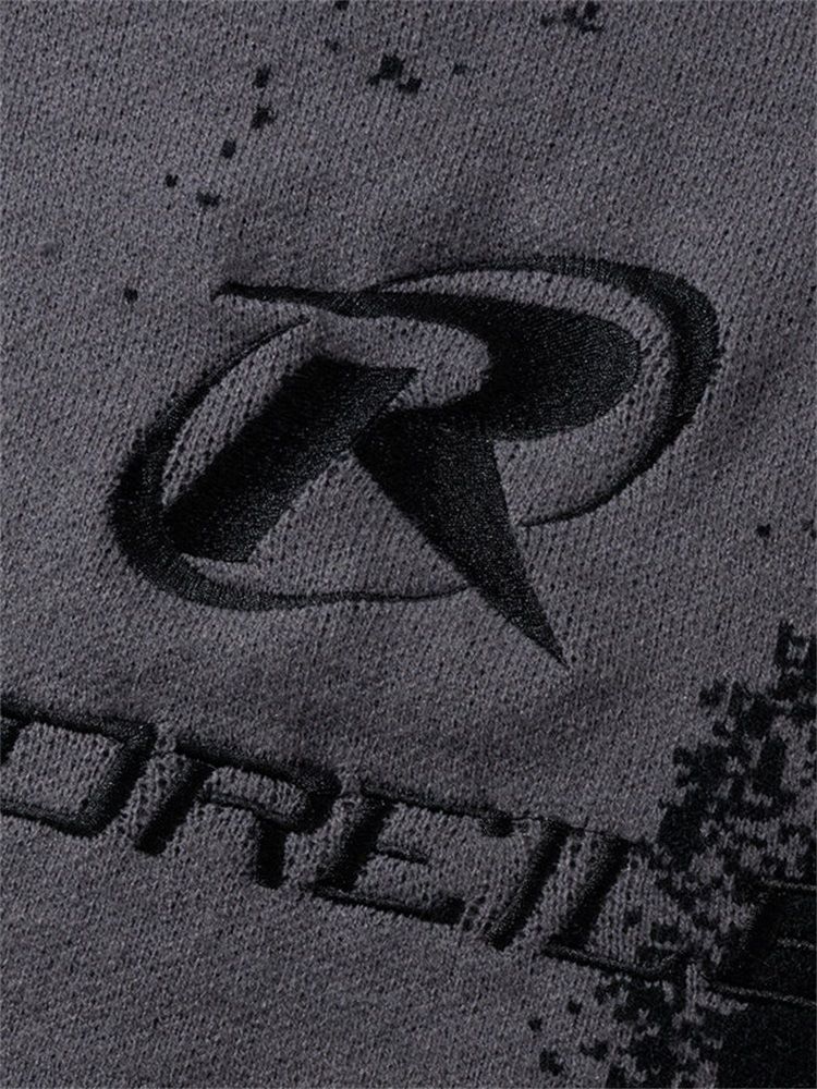 Men's Retro 3D Letter Print Sweater - Oversized Crewneck Knit Top, Soft Viscose Blend, Unisex Streetwear (Gray)_voghion.com