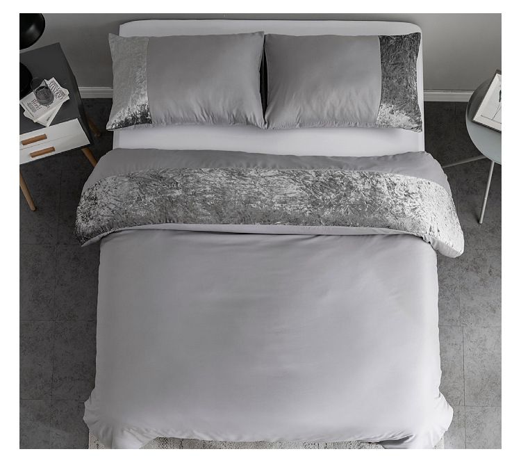 Parure de lit minimaliste moderne, housse de couette et taies d'oreiller gris clair et gris foncé - Fibre synthétique 90 g/m² avec teinture réactive_voghion.com