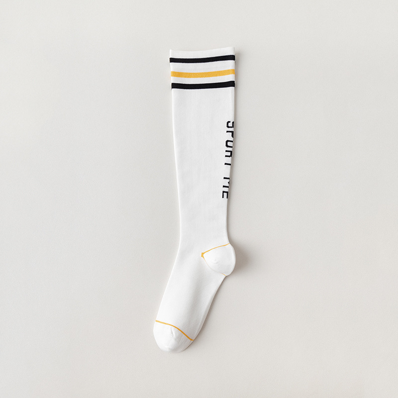 Calcetines largos de compresión para mujer, de primavera y verano, a rayas, con letras, deportivos, informales, para fitness y estudiantes_voghion.com