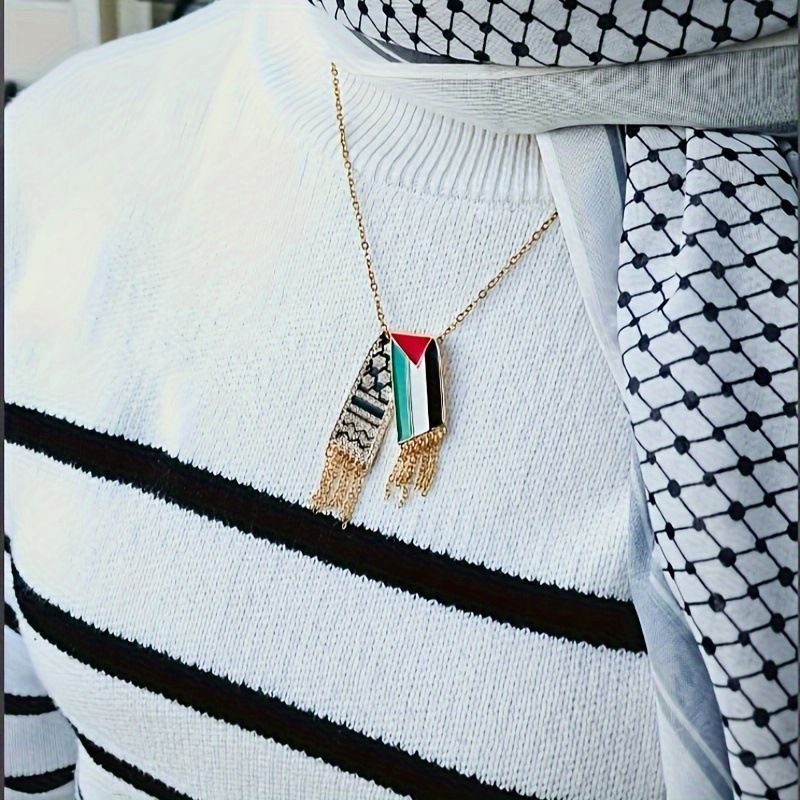 Palestine chaîne en acier inoxydable four sous vide carte arabe collier Kufia Palestine_voghion.com