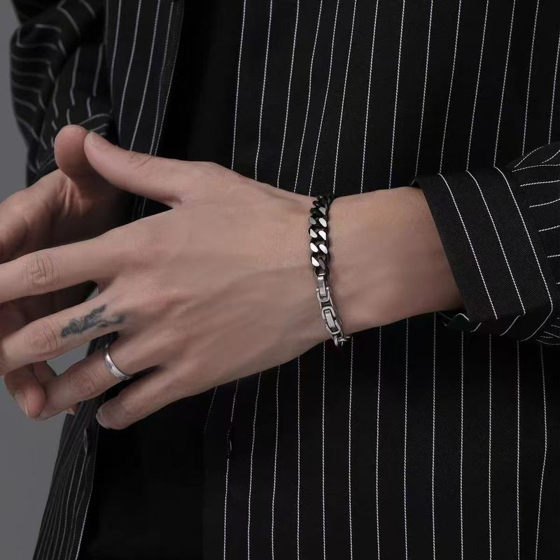 Men's Personalized Splicing Bracelet Ins Hip Hop Trendy Brand Titanium Steel Couple Bracelet Personalized Versatile Cuban Bracelet_voghion.com