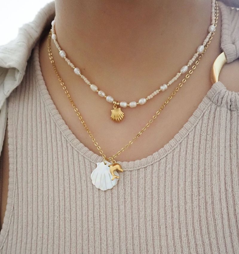 Collana in acciaio con ciondolo a forma di stella marina da spiaggia, ad alta ritenzione del colore, stile conchiglia, fai da te, placcata_voghion.com