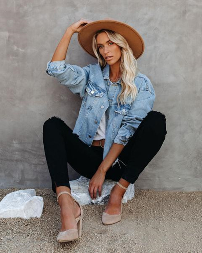 2021 Vår Höst Lös Street Hipster Dam Jeansjacka Burrs Långärmad Kort jeansjacka För Dam Jeans Plus Size_voghion.com