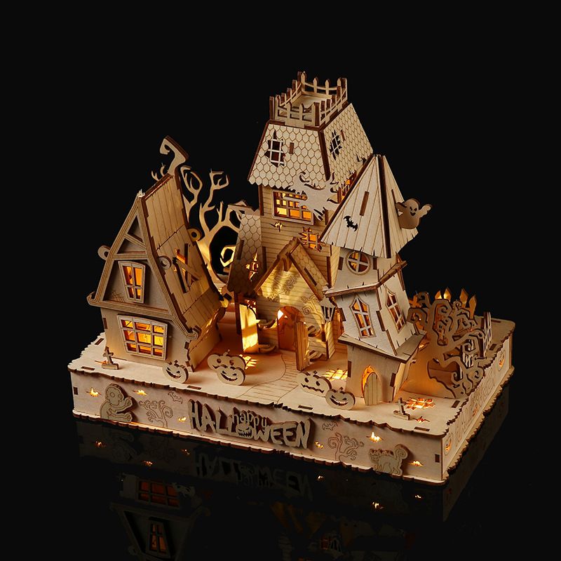 Halloween-serie 3D driedimensionale Halloween-huis houten puzzel DIY educatieve kinderhuispuzzel speelgoed_voghion.com