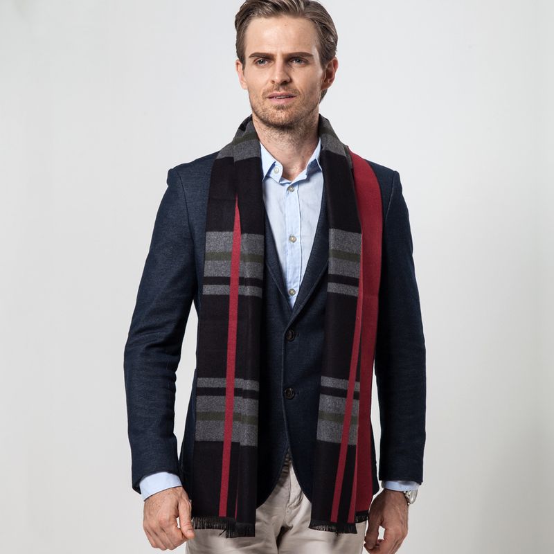 VOOTHOST Bufandas más nuevas para hombre, bufandas a cuadros grises de moda para otoño e invierno, bufandas clásicas de lana para hombre, bufandas cálidas con borlas para hombre F0057_voghion.com