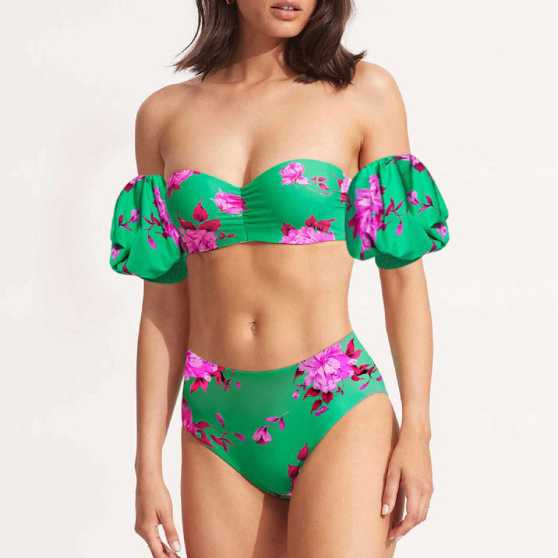Kvinders bikini med halterneck, sexet print og slids, badedragt og wrap-nederdel_voghion.com