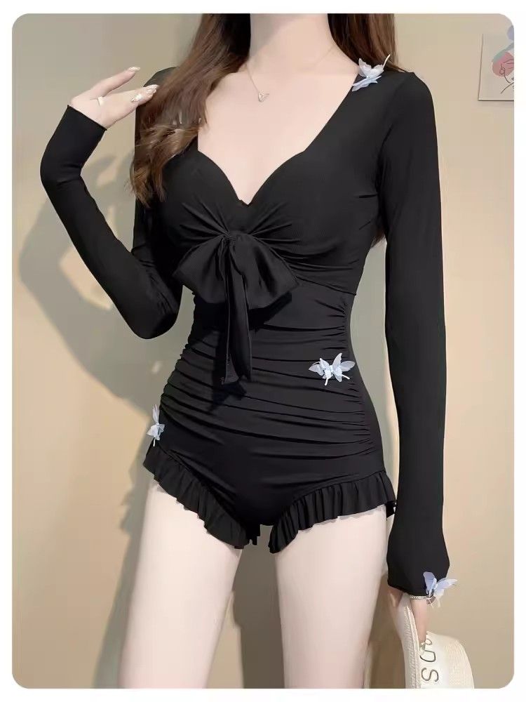 Maillot de bain une pièce pour femme, sensation haut de gamme, contrôle du ventre, amincissant, manches longues conservatrices, protection solaire,_voghion.com