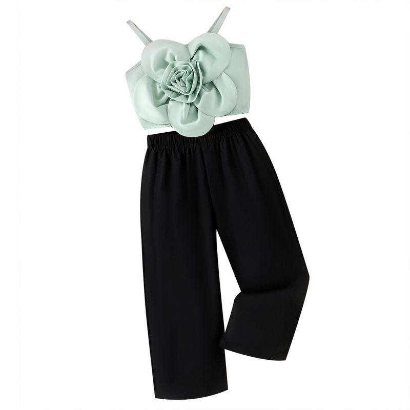 Mutter Kinder Sommer Stilvolle Anzug 3D Drei Dimensionale Blume Hosenträger Top Einfache Hosen Mädchen Anzug_voghion.com