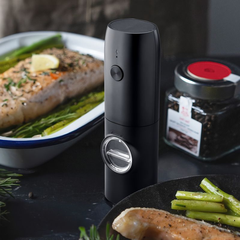 Rechargeable Electric Pepper And Salt Grinder Set, Automatic Pepper Grinder With Charging Base, USB Cable, LED Light, Adjustable Coarseness_voghion.com