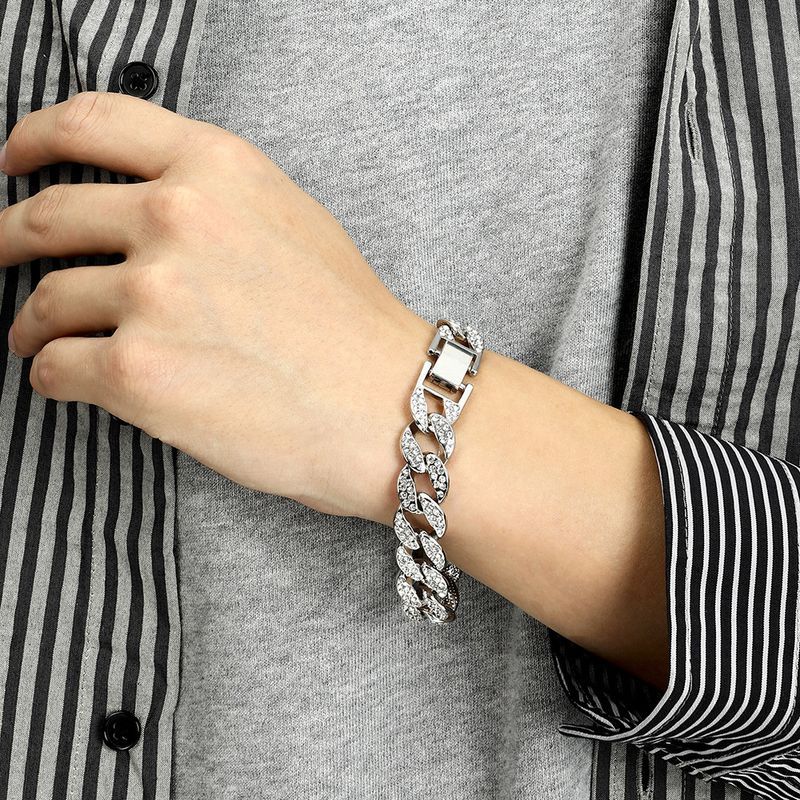 Accessoires Hip-hop avec bracelet cubain en or incrusté de diamants, bijoux tendance pour hommes_voghion.com