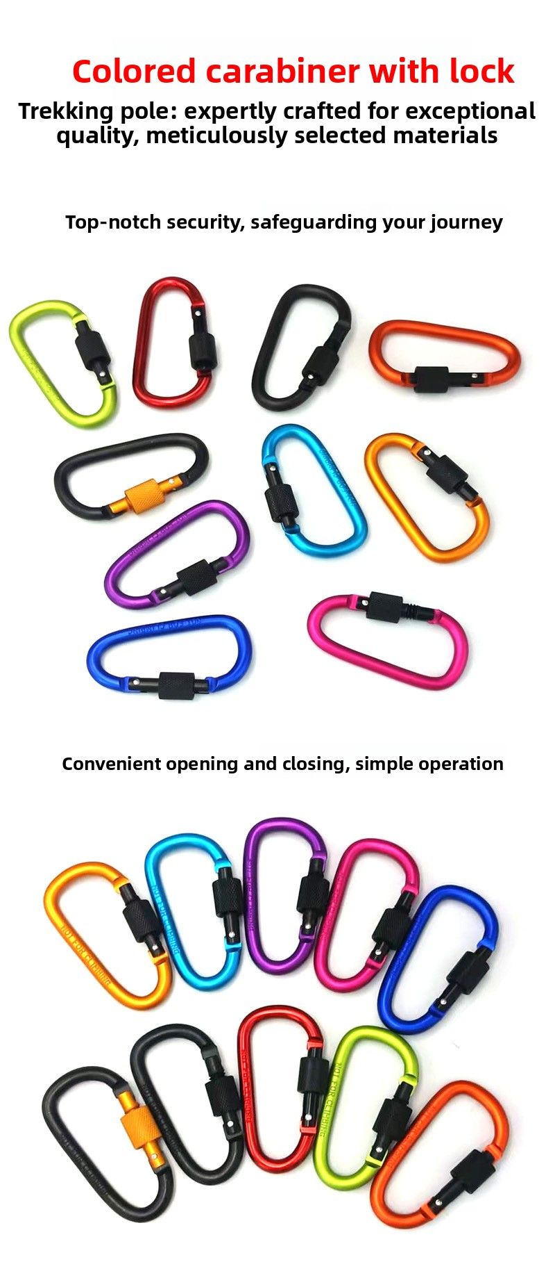 Mousqueton d'extérieur en alliage d'aluminium à dégainer rapide avec cadenas, porte-clés, sac à dos, corde à vent en forme de D, boucle pour bouteille d'eau_voghion.com