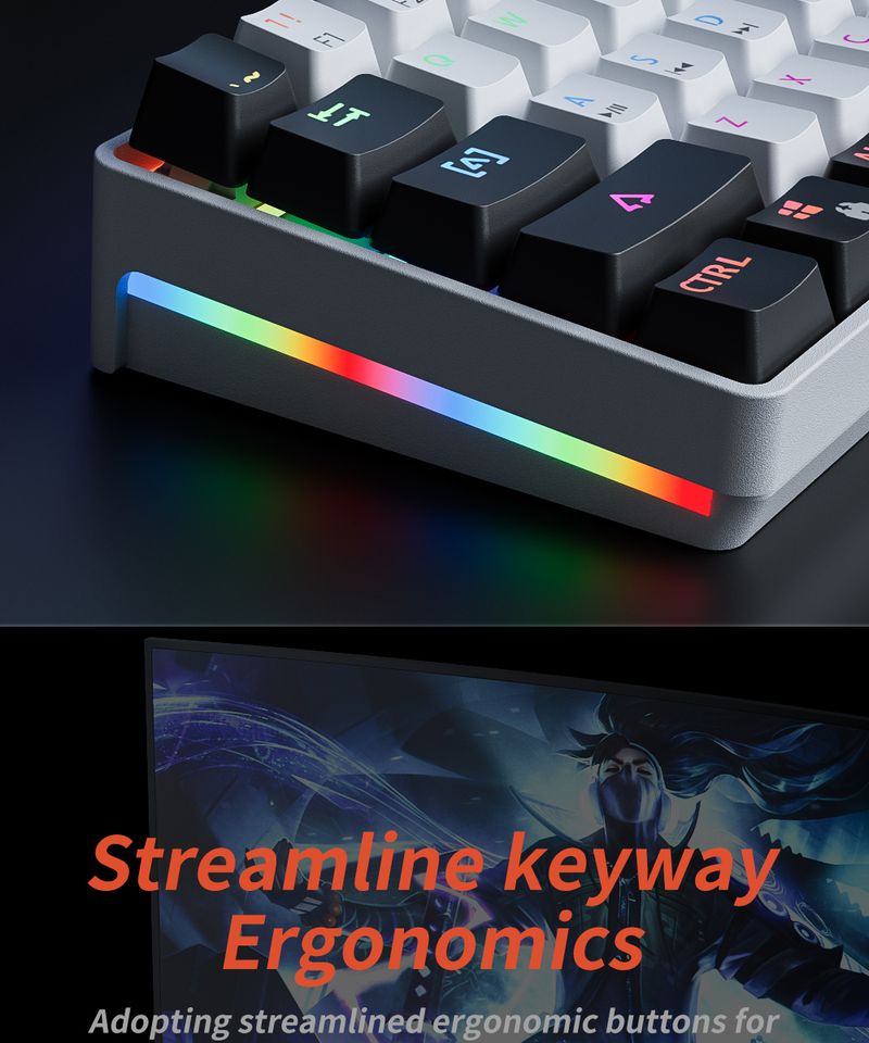 Teclado mecânico Mucai 61 teclas RGB Cool Lihtin Hot Plu Red Switch prático e portátil, adequado para escritório_voghion.com