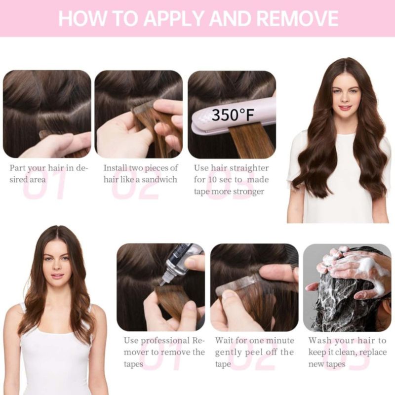 Glattes, natürliches Echthaar, selbstklebende Tape-In-Extensions, unsichtbar, 100 % Echthaar, Tape-In-Haarverlängerungen, Farbe Nr. 1_voghion.com
