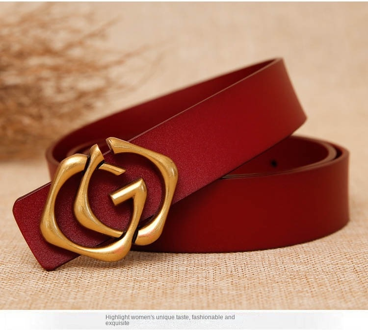 Moderna govs ādas dāvanu kastīte ar dubultu G sprādzi, dāmām, vienkārša, dāsna, grezna biznesa ādas josta sievietēm_voghion.com