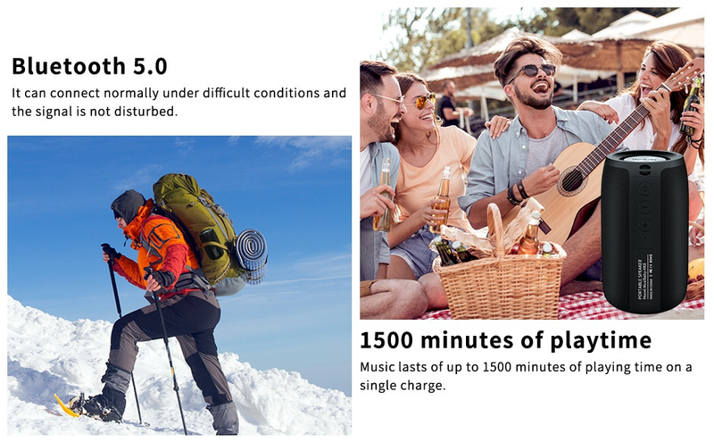 Bluetooth kõlarid, kaasaskantavad, veekindlad, juhtmevabad kõlarid, topelt sidumine, Bluetooth 5.0, valju stereo, kumisev bass, 1500 minutit mänguaega kodupeol_voghion.com