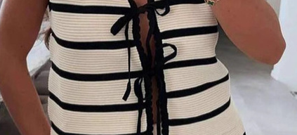 Dámské oblečení Dámský pletený kalhotový oblek bez rukávů s předním zavazováním, letní ležérní outfit_voghion.com