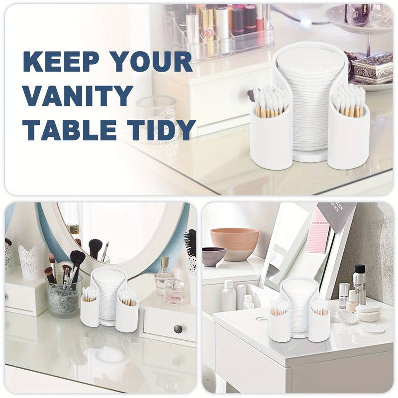 Ag+ Antibakterieller 2-in-1-Kosmetik-Organizer – Wattepad- und Tupferhalter für Badezimmer, Schminktisch, Make-up-Aufbewahrung (dickes, stilvolles Design)_voghion.com
