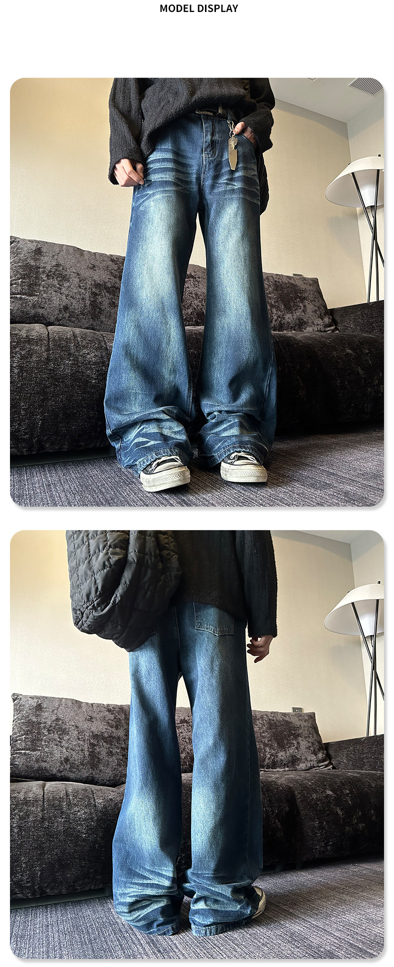 Jeans vintage a gamba dritta e vestibilità rilassata per uomo e donna – Pantaloni in denim svasati a vita alta retrò con dettagli consumati_voghion.com