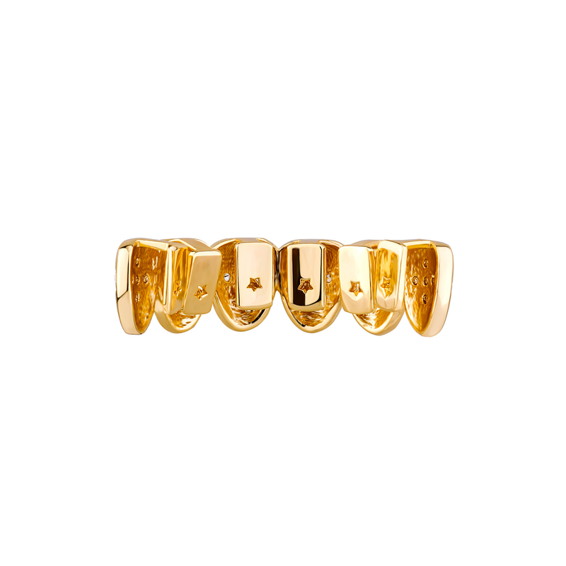 Grillz a croce placcati in oro Hip Hop con zirconi cubici micro-pavé - Gioielli dentali geometrici unisex per Halloween e feste, set superiore/inferiore_voghion.com
