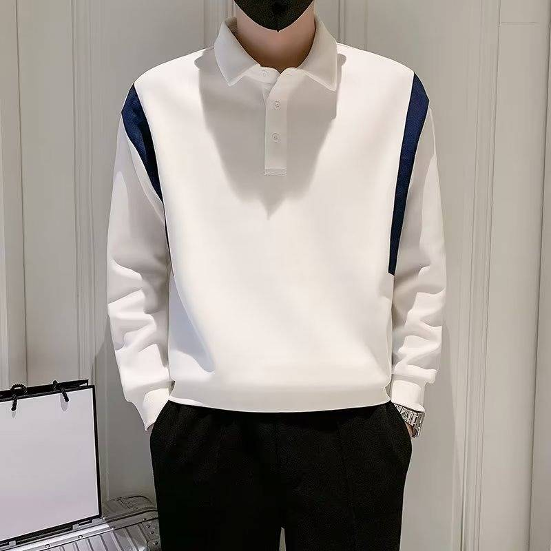 Langarm-Poloshirt für Herren – Trendiges Kontrast-Panel-Design, Seidenmischgewebe (Herbstmode, Slim Fit, Größen M-3XL, maschinenwaschbar)_voghion.com