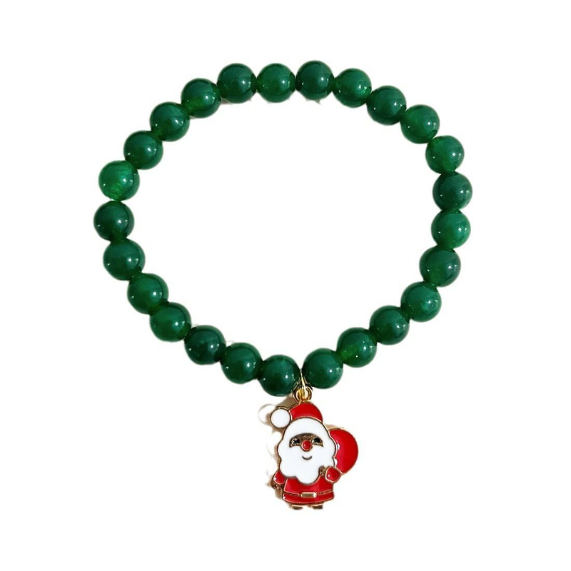 Handcrafted Christmas Beaded Bracelet With Natural Stones - Festive Tree, Snowman & Holiday Charm Design - Unisex Jewelry For Holiday Gifting_voghion.com