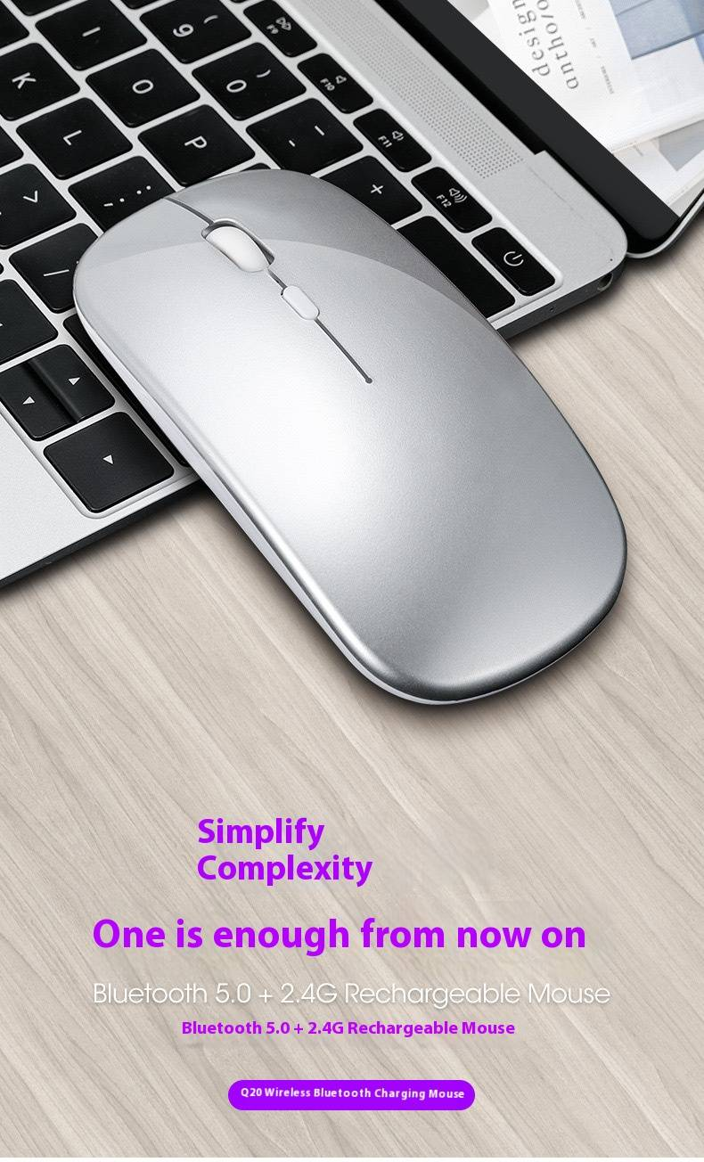 Sessiz Kablosuz Bluetooth ve 2.4G Çift Modlu Şarj Edilebilir Fare – 1600 DPI, 4 Tuşlu Ergonomik Tasarım, Dizüstü Bilgisayarlarla Uyumlu_voghion.com