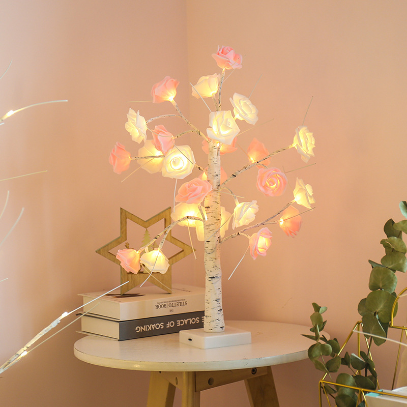 Luces LED decorativas para árbol con batería/enchufable - Diseño de abedul/rosa con 8 modos de iluminación, ideal para decoración de interiores y hogar._voghion.com