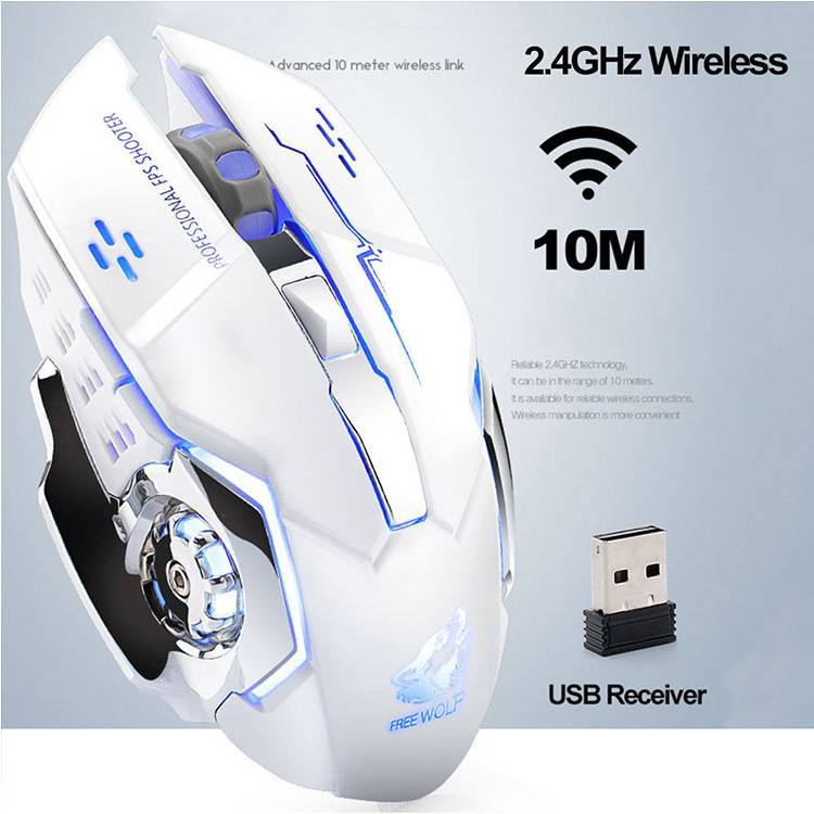 Mouse sem fio para jogos X8 com iluminação RGB, 2400 DPI, 6 botões, design ergonômico para PC/laptop - compatível com Mac e Windows (preto/branco/cinza)_voghion.com