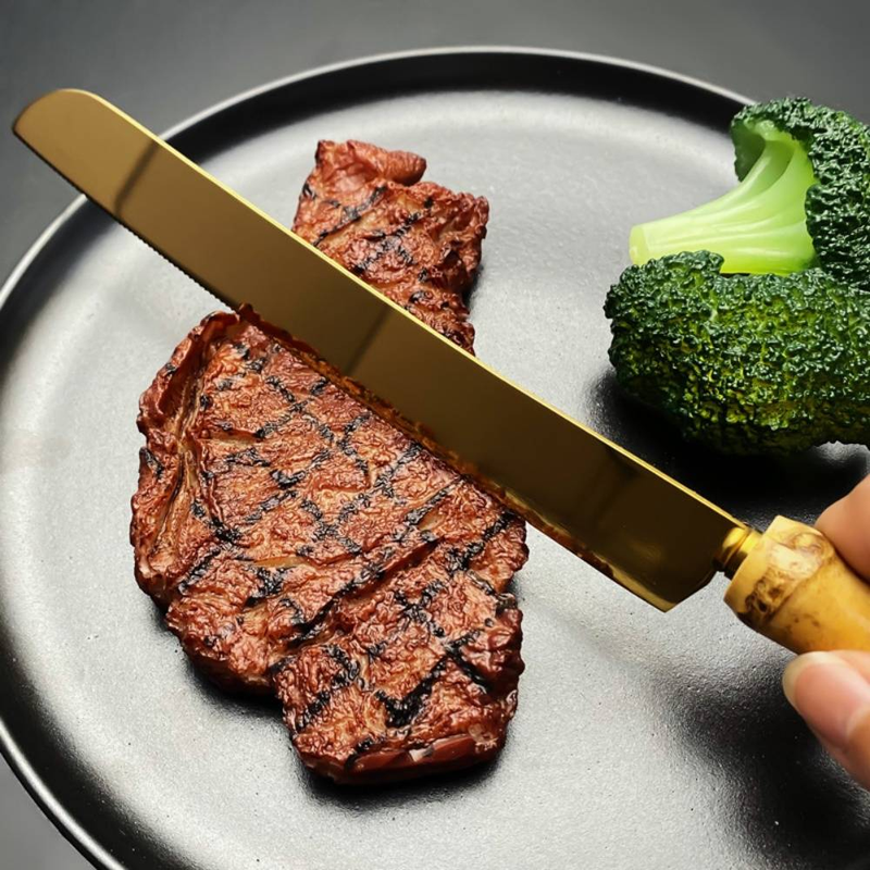 Couverts en bambou naturel, ensemble de 4 pièces, en acier inoxydable 18/10 de qualité alimentaire, couverts en argenterie, ensemble de découpe pour gâteau de mariage, pelle, couteau, fourchette_voghion.com